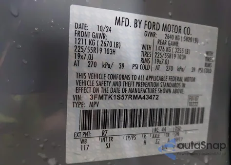 2024 Ford Mustang Mach-E Select from USA, damaged, VIN 3FMTK1S57RMA43472